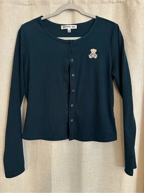 Madden Girl Junior’s Size Long-Sleeve Button Cardigan with NYC Bear Patch